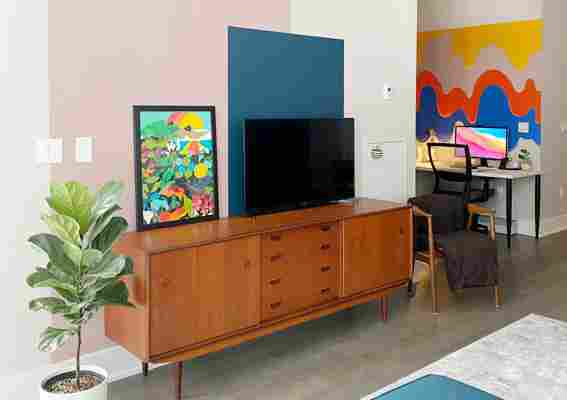 This Rental Shows How to Use DIY Color Blocking to Distinguish Areas in an Open Layout
